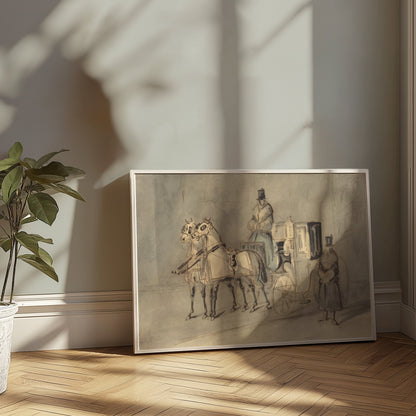 Premium Poster of Vintage Horse-Drawn Carriage Sketch Art Print Posters