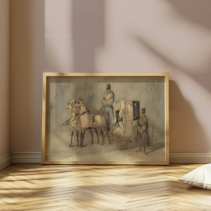 Premium Poster of Vintage Horse-Drawn Carriage Sketch Art Print Posters
