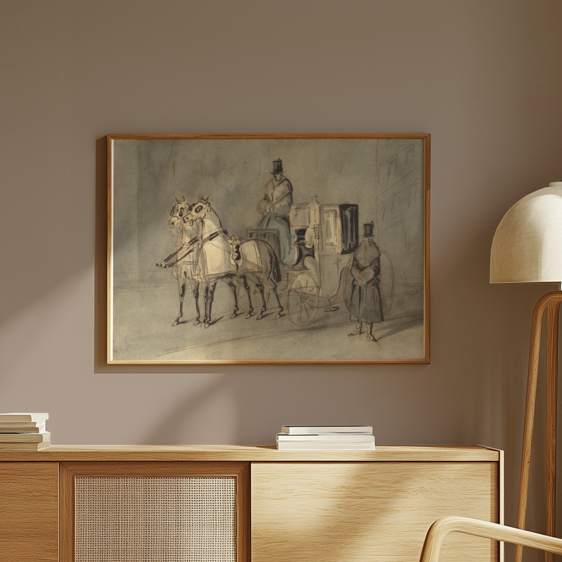 Premium Poster of Vintage Horse-Drawn Carriage Sketch Art Print Posters