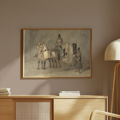 Premium Poster of Vintage Horse-Drawn Carriage Sketch Art Print Posters