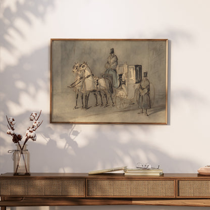 Premium Poster of Vintage Horse-Drawn Carriage Sketch Art Print Posters