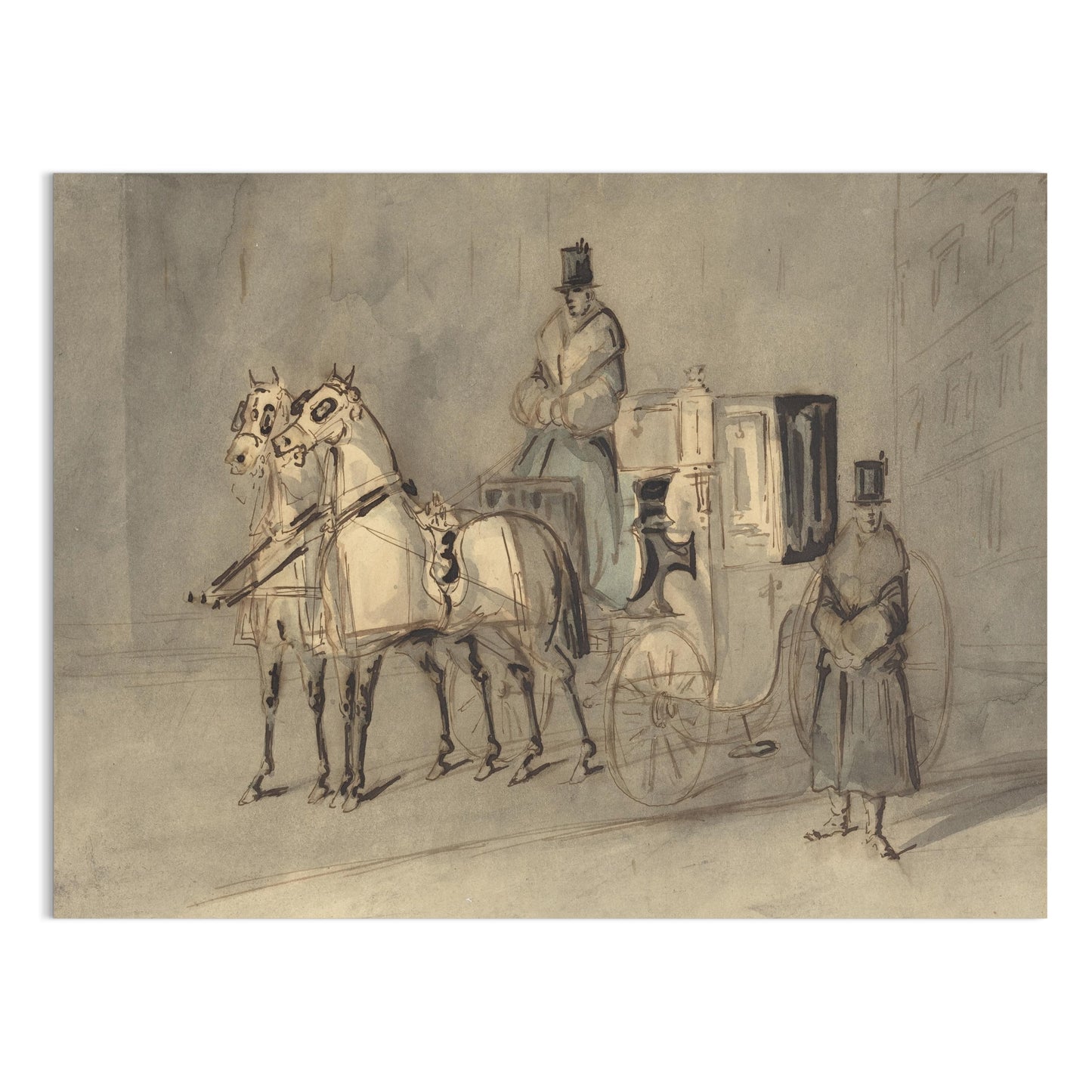 Premium Poster of Vintage Horse-Drawn Carriage Sketch Art Print Posters