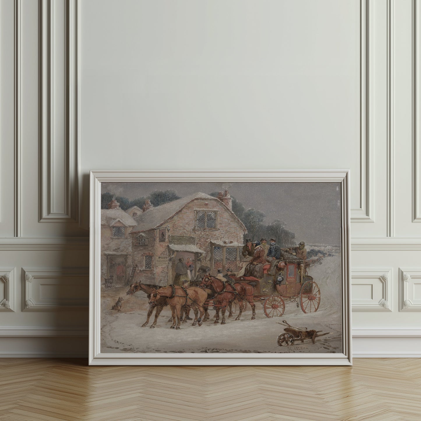 Premium Poster of Vintage Horse-Drawn Carriage Winter Scene Posters