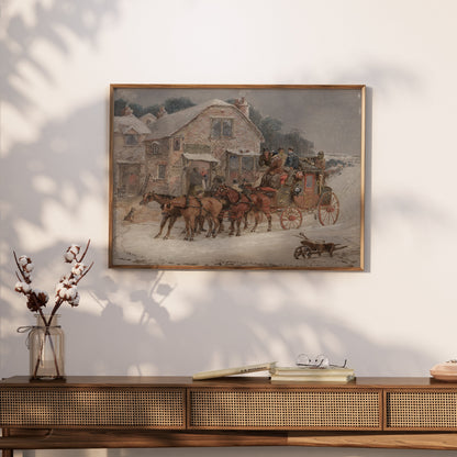 Premium Poster of Vintage Horse-Drawn Carriage Winter Scene Posters