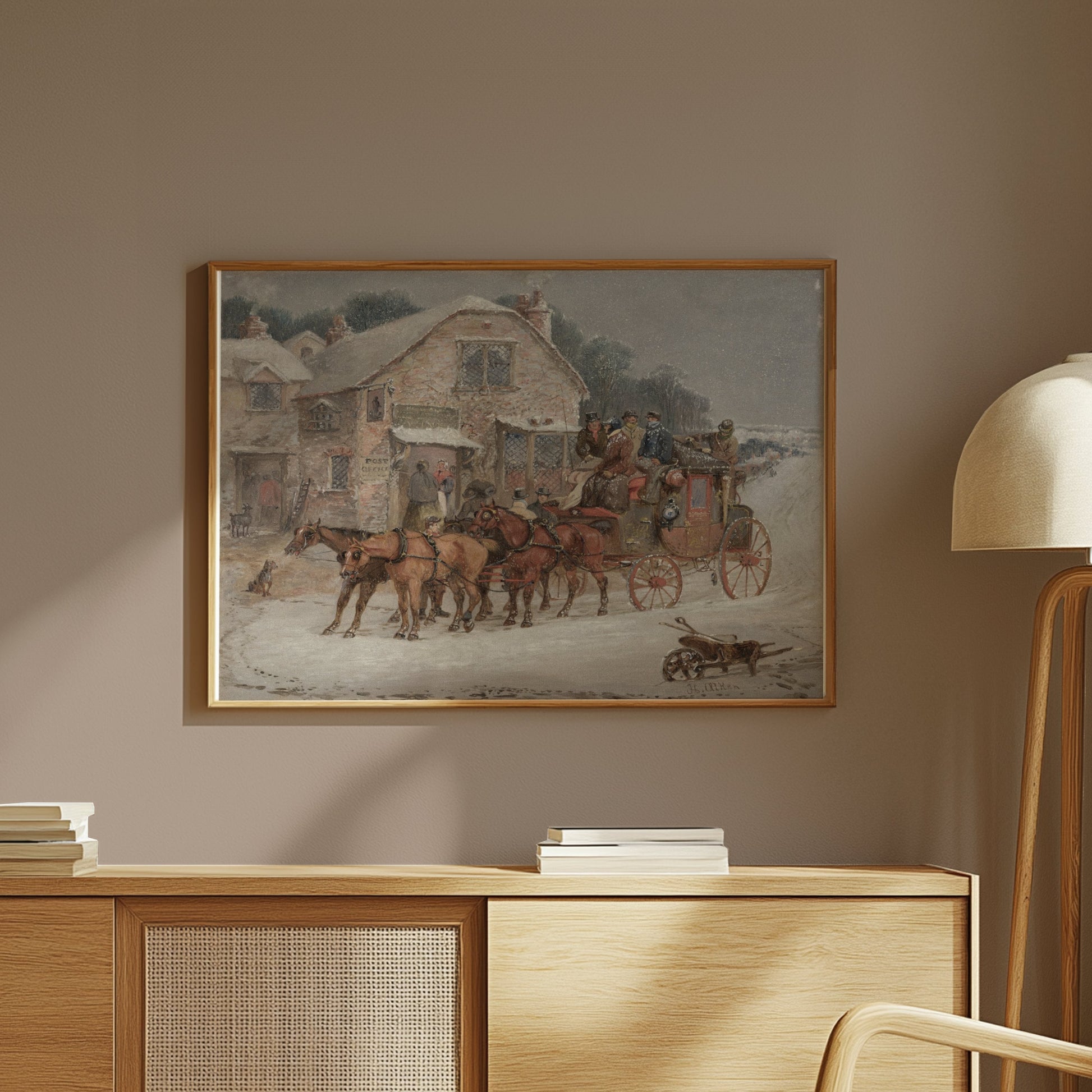 Premium Poster of Vintage Horse-Drawn Carriage Winter Scene Posters