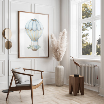 Premium Poster of Vintage Hot Air Balloon with Flowers Posters