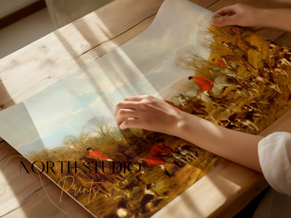 Premium Poster of Vintage Hunting Scene with Foxhounds Art Print Posters