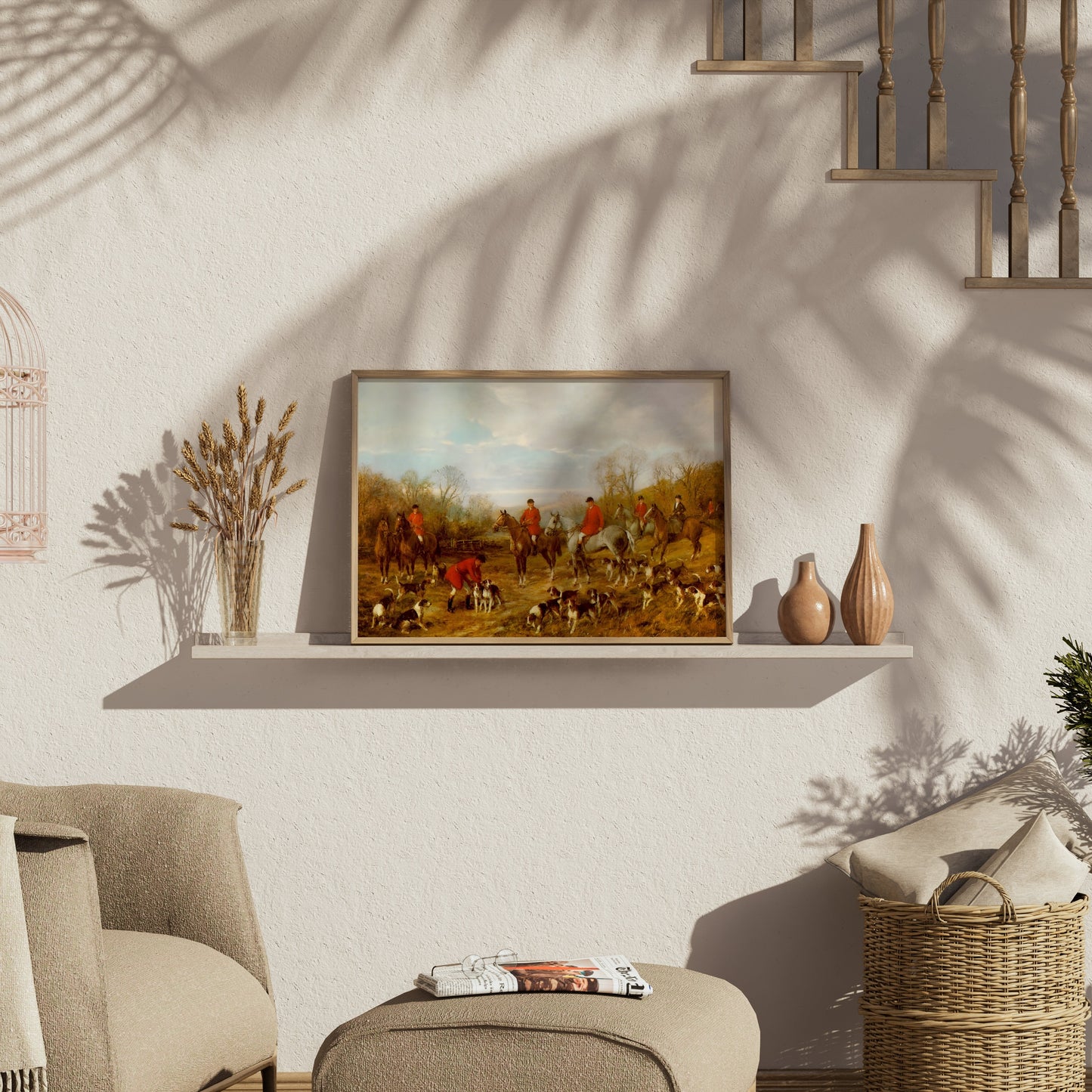 Premium Poster of Vintage Hunting Scene with Foxhounds Art Print Posters
