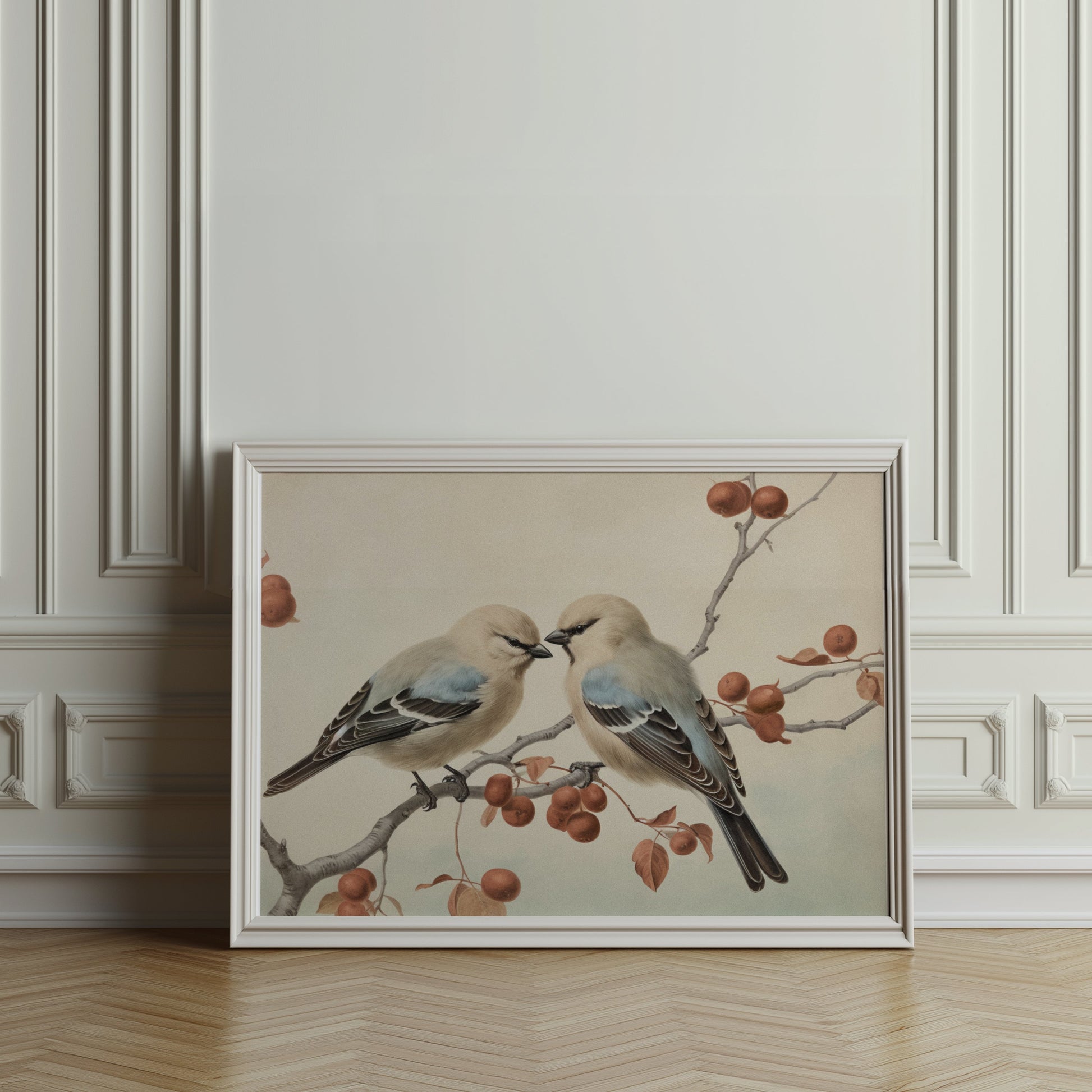 Premium Poster of Vintage Illustration Of Two Birds On A Branch Posters
