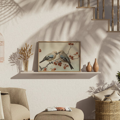 Premium Poster of Vintage Illustration Of Two Birds On A Branch Posters