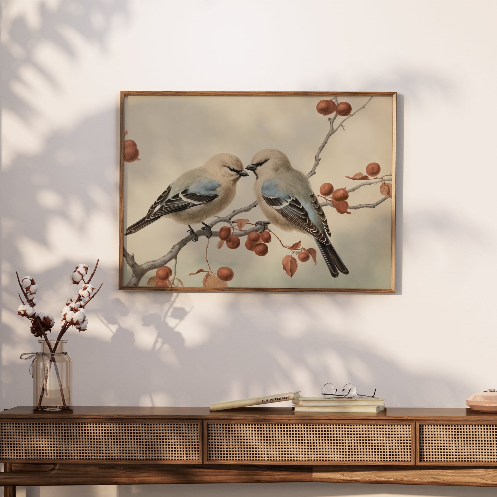 Premium Poster of Vintage Illustration Of Two Birds On A Branch Posters