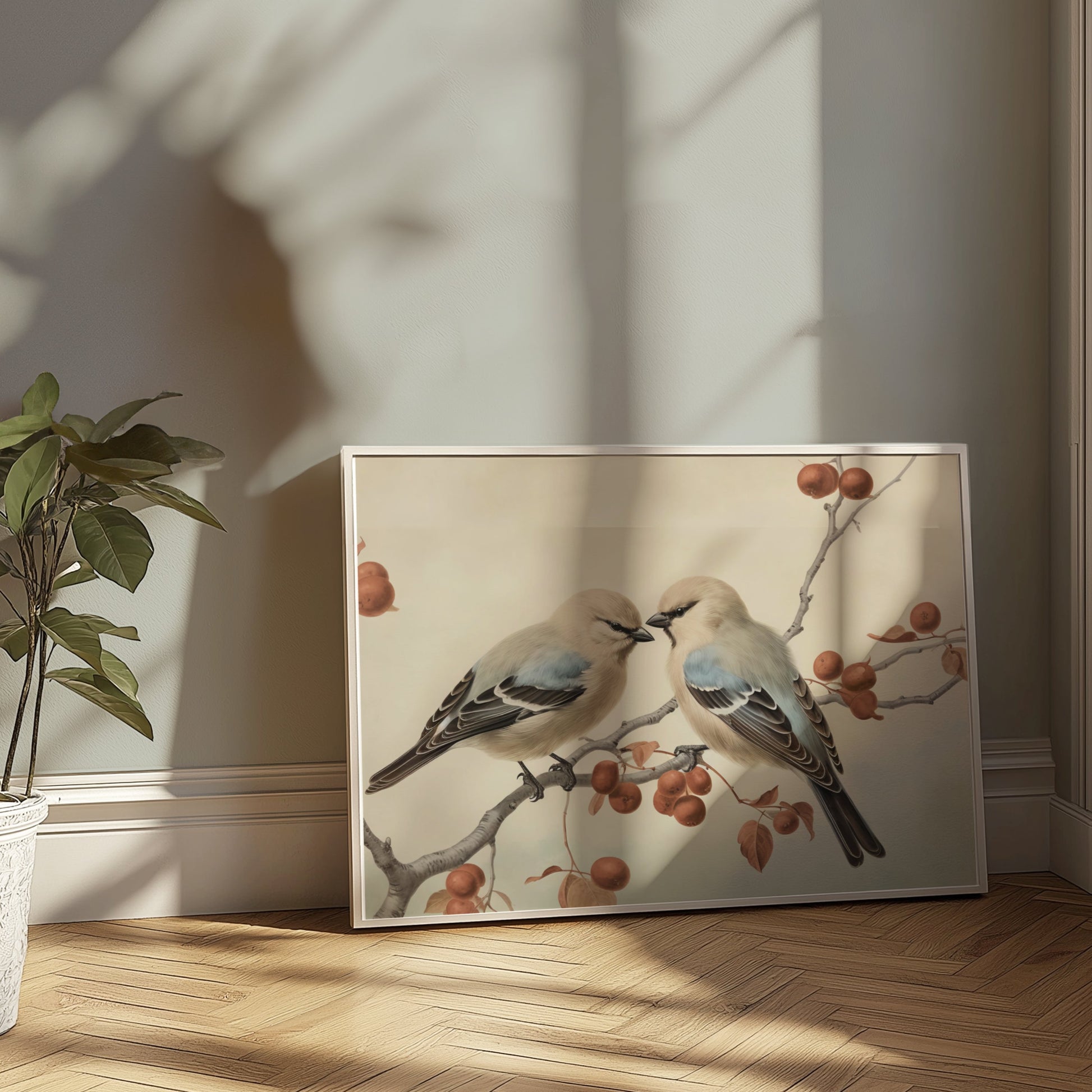 Premium Poster of Vintage Illustration Of Two Birds On A Branch Posters
