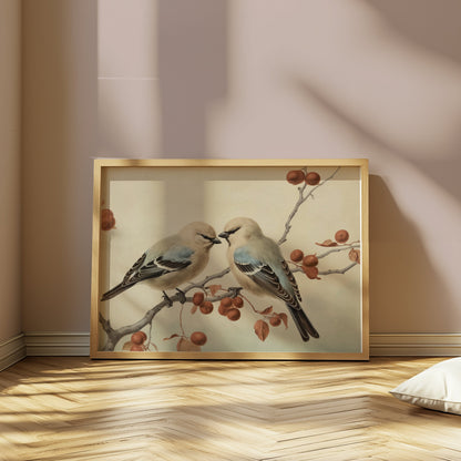 Premium Poster of Vintage Illustration Of Two Birds On A Branch Posters