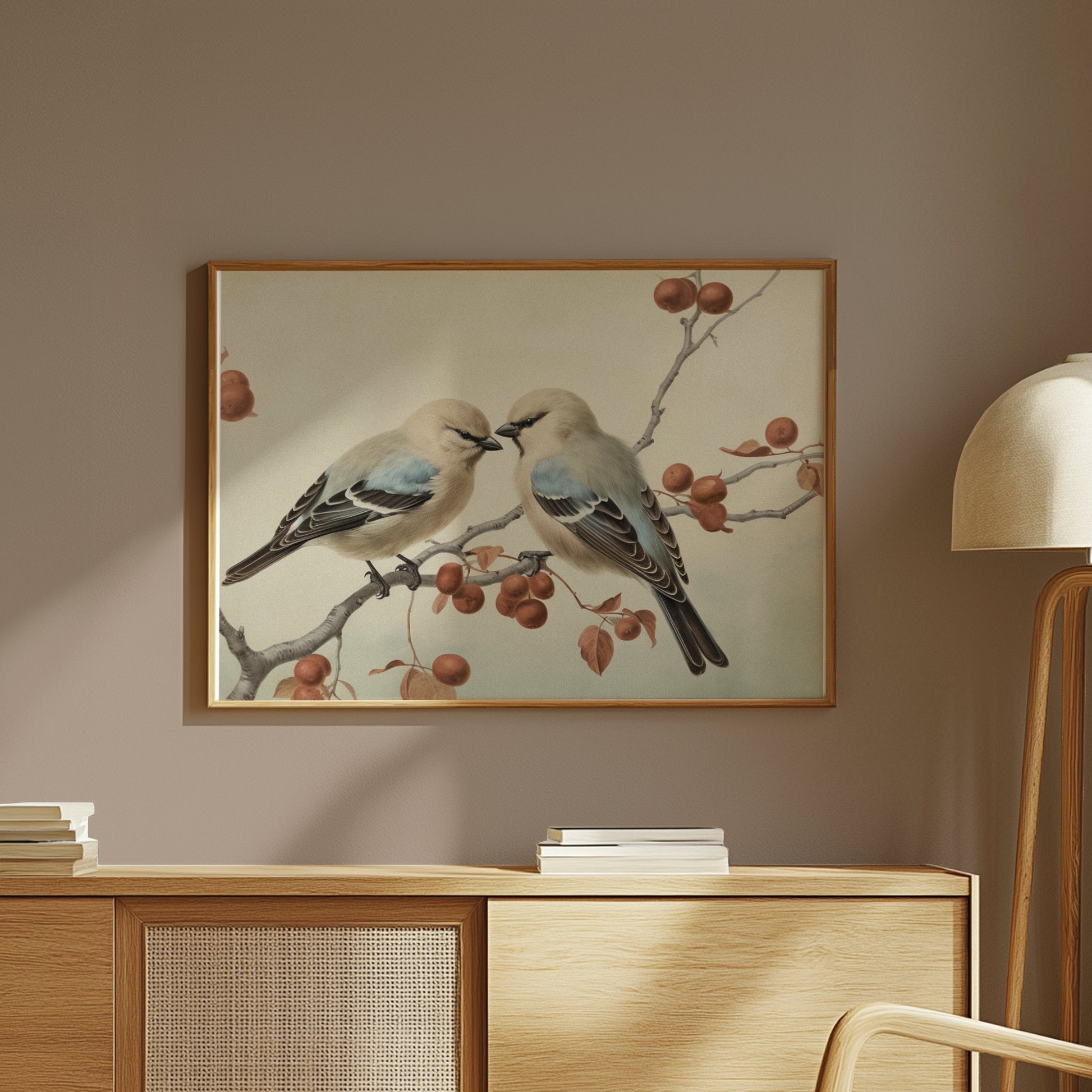 Premium Poster of Vintage Illustration Of Two Birds On A Branch Posters