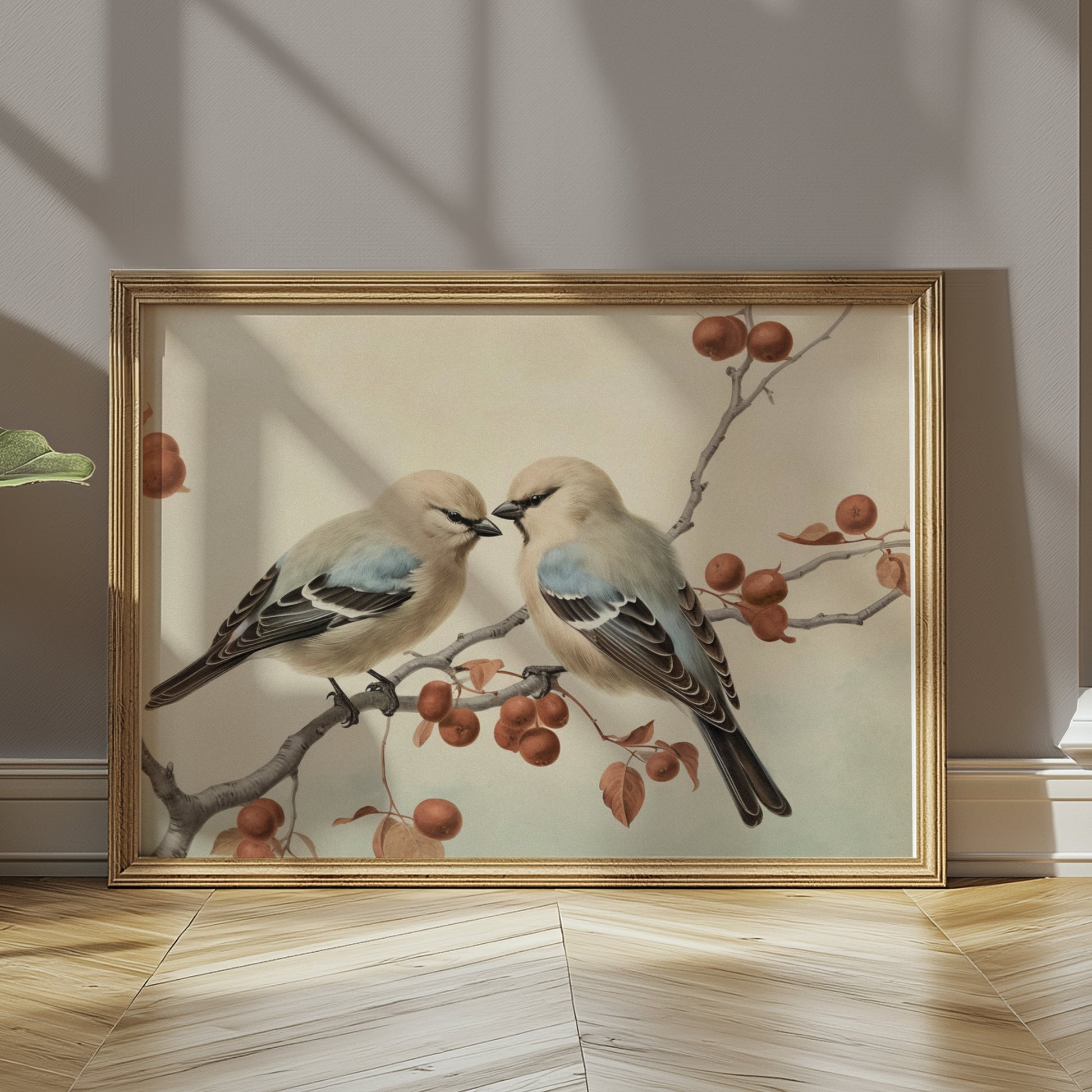 Premium Poster of Vintage Illustration Of Two Birds On A Branch Posters