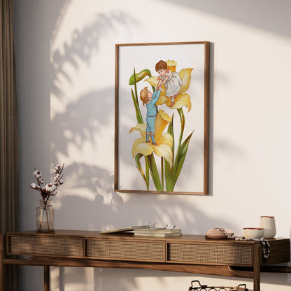 Premium Poster of Vintage Illustration of Children Playing on Yellow Flowers Posters