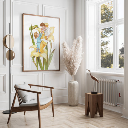 Premium Poster of Vintage Illustration of Children Playing on Yellow Flowers Posters