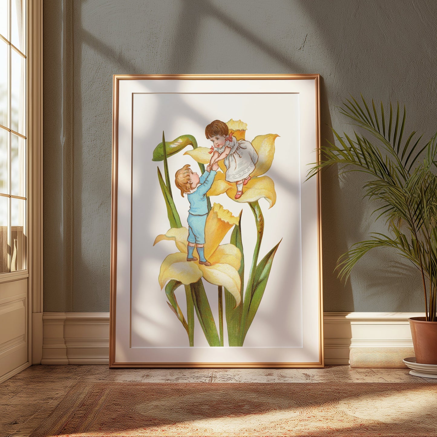 Premium Poster of Vintage Illustration of Children Playing on Yellow Flowers Posters