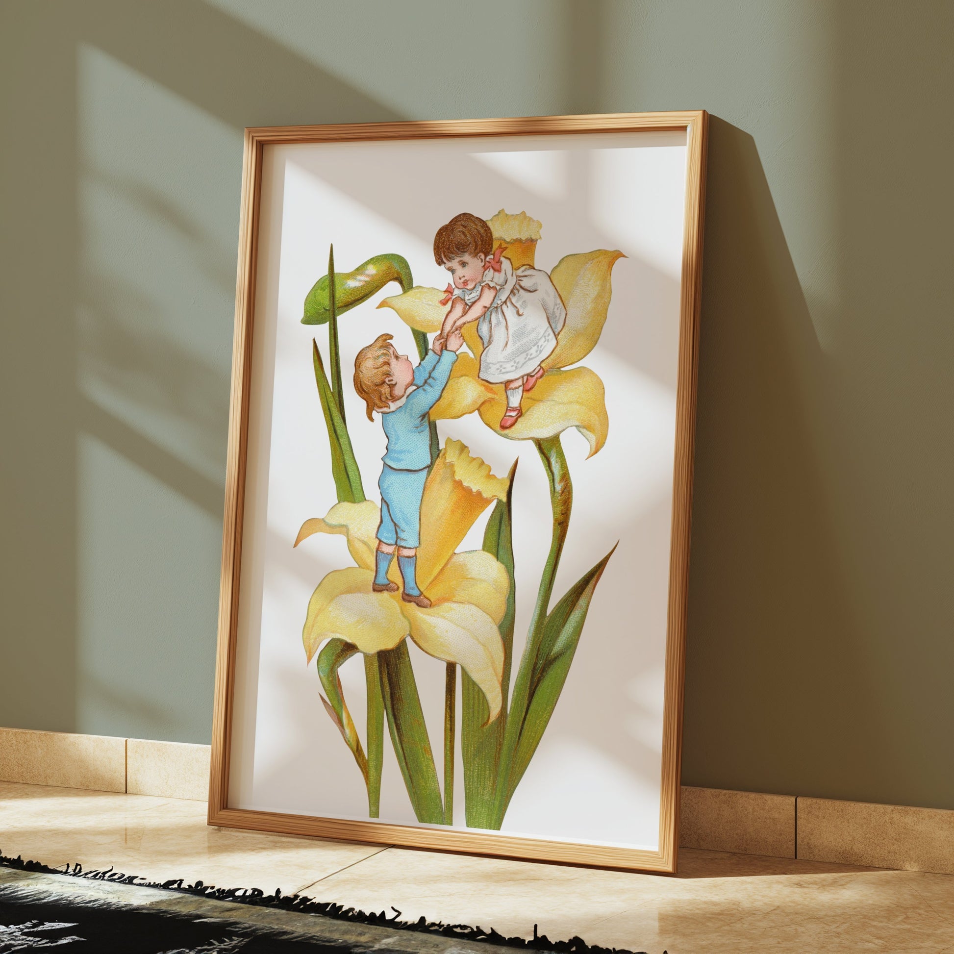 Premium Poster of Vintage Illustration of Children Playing on Yellow Flowers Posters