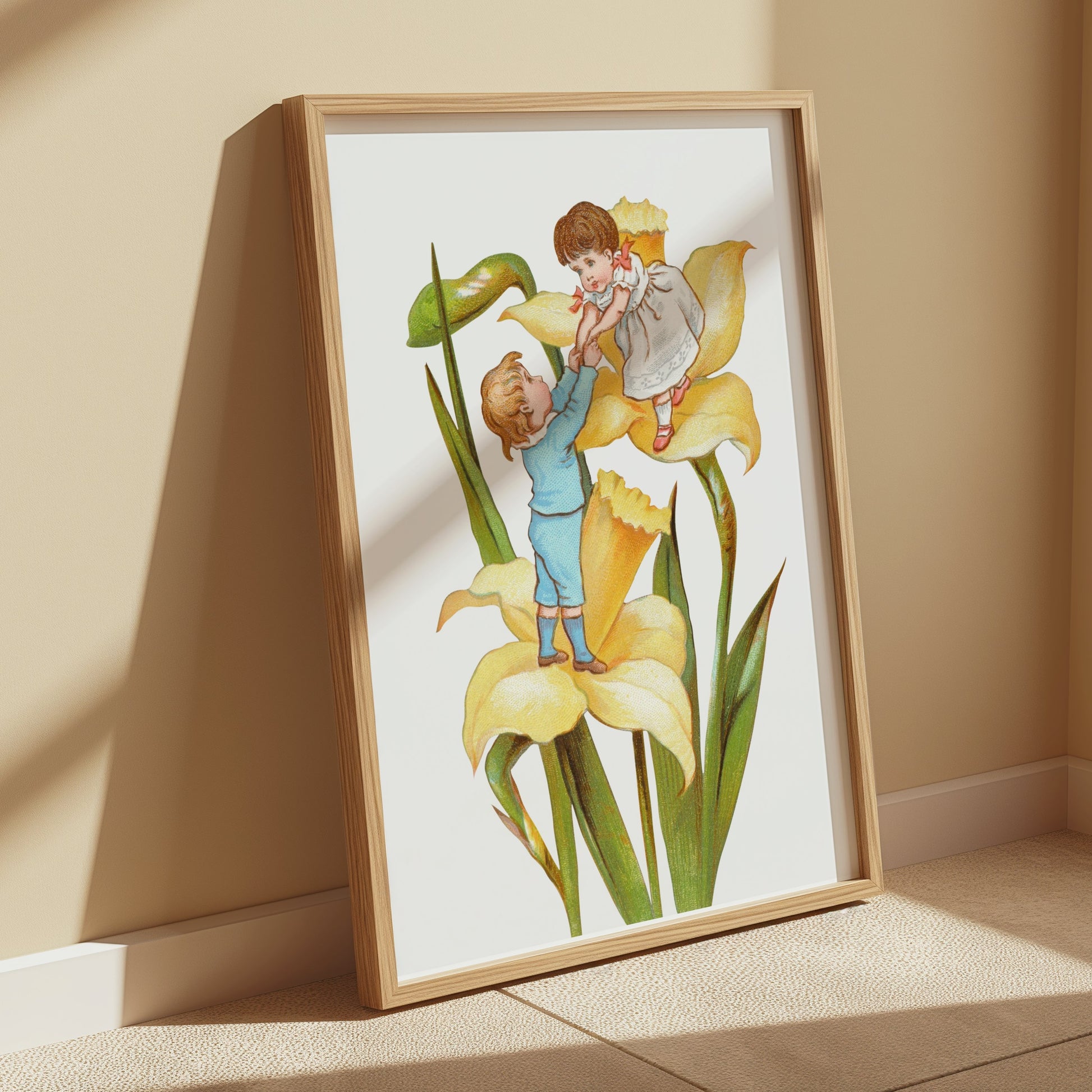 Premium Poster of Vintage Illustration of Children Playing on Yellow Flowers Posters