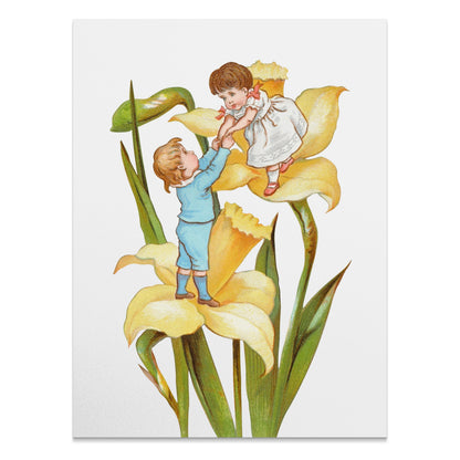 Premium Poster of Vintage Illustration of Children Playing on Yellow Flowers Posters