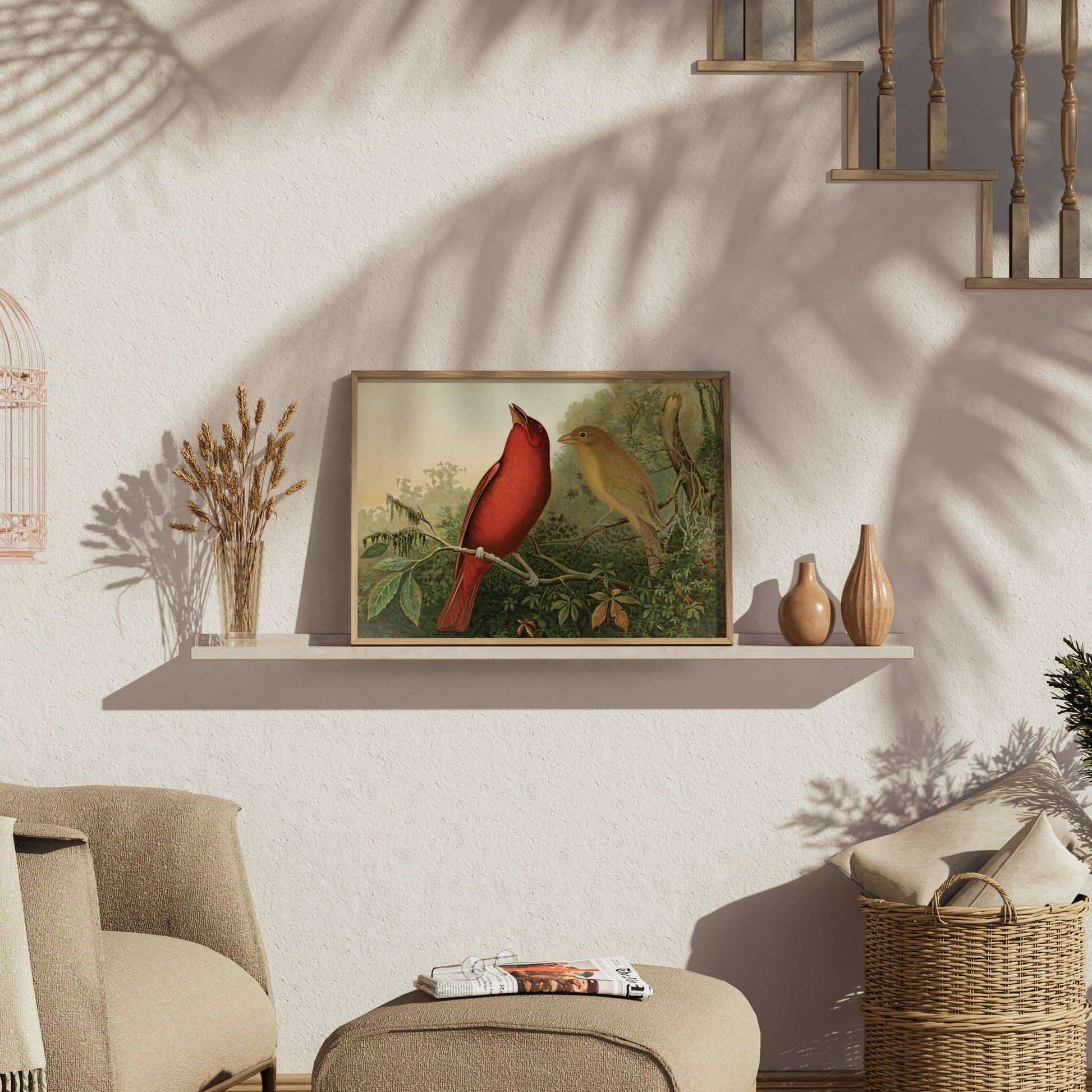 Premium Poster of Vintage Illustration of Two Birds on Branch Posters
