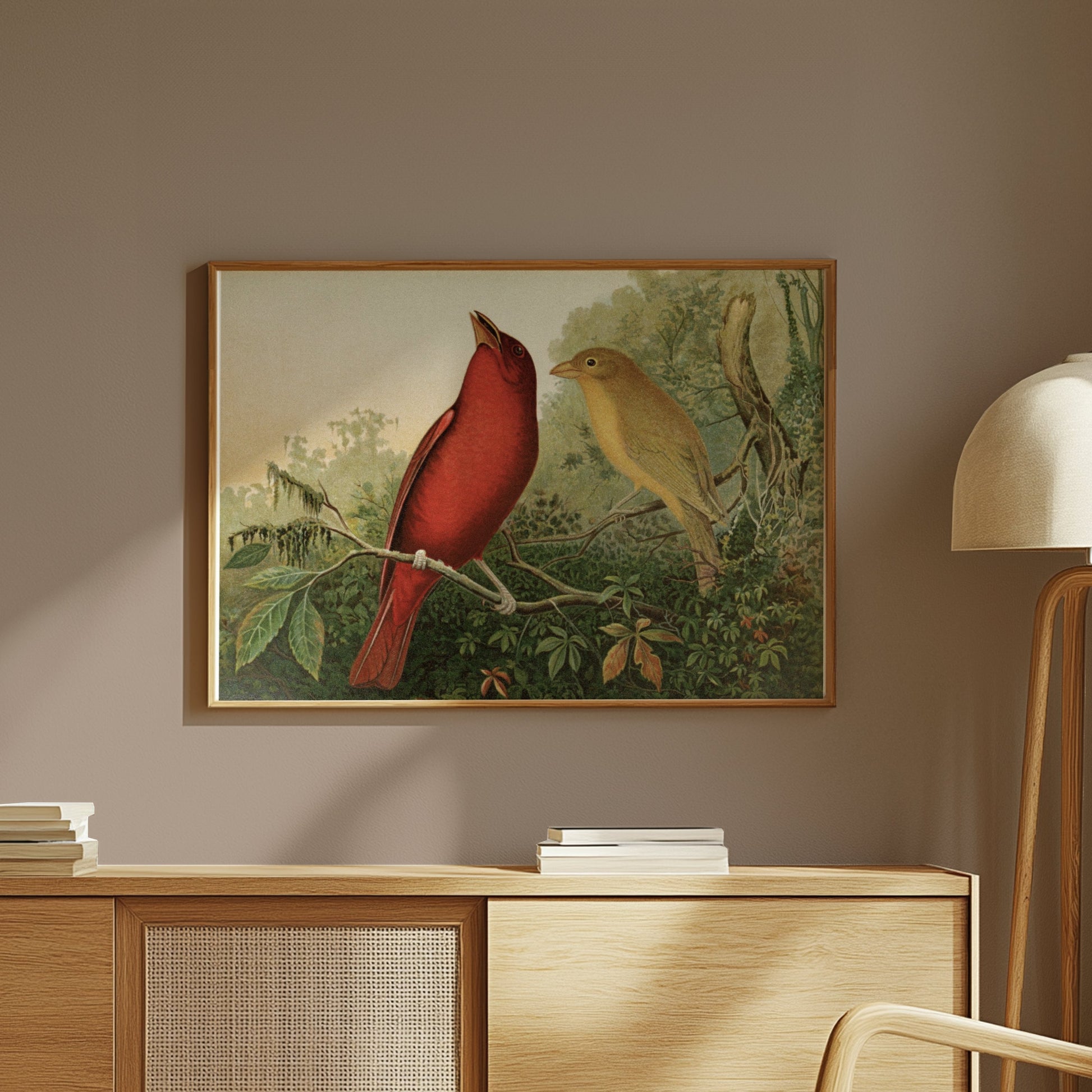 Premium Poster of Vintage Illustration of Two Birds on Branch Posters