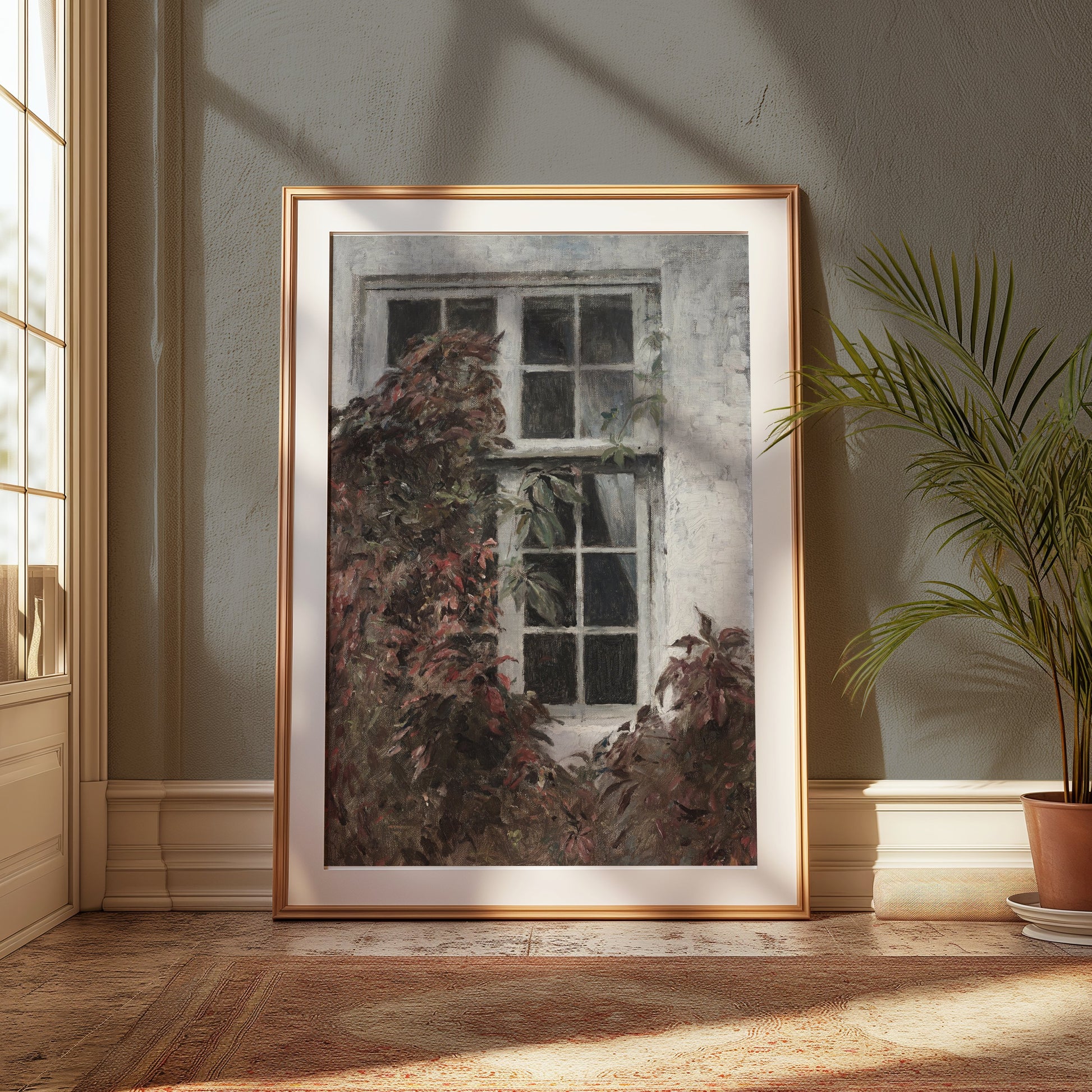 Premium Poster of Vintage Ivy-Covered Window Art Posters
