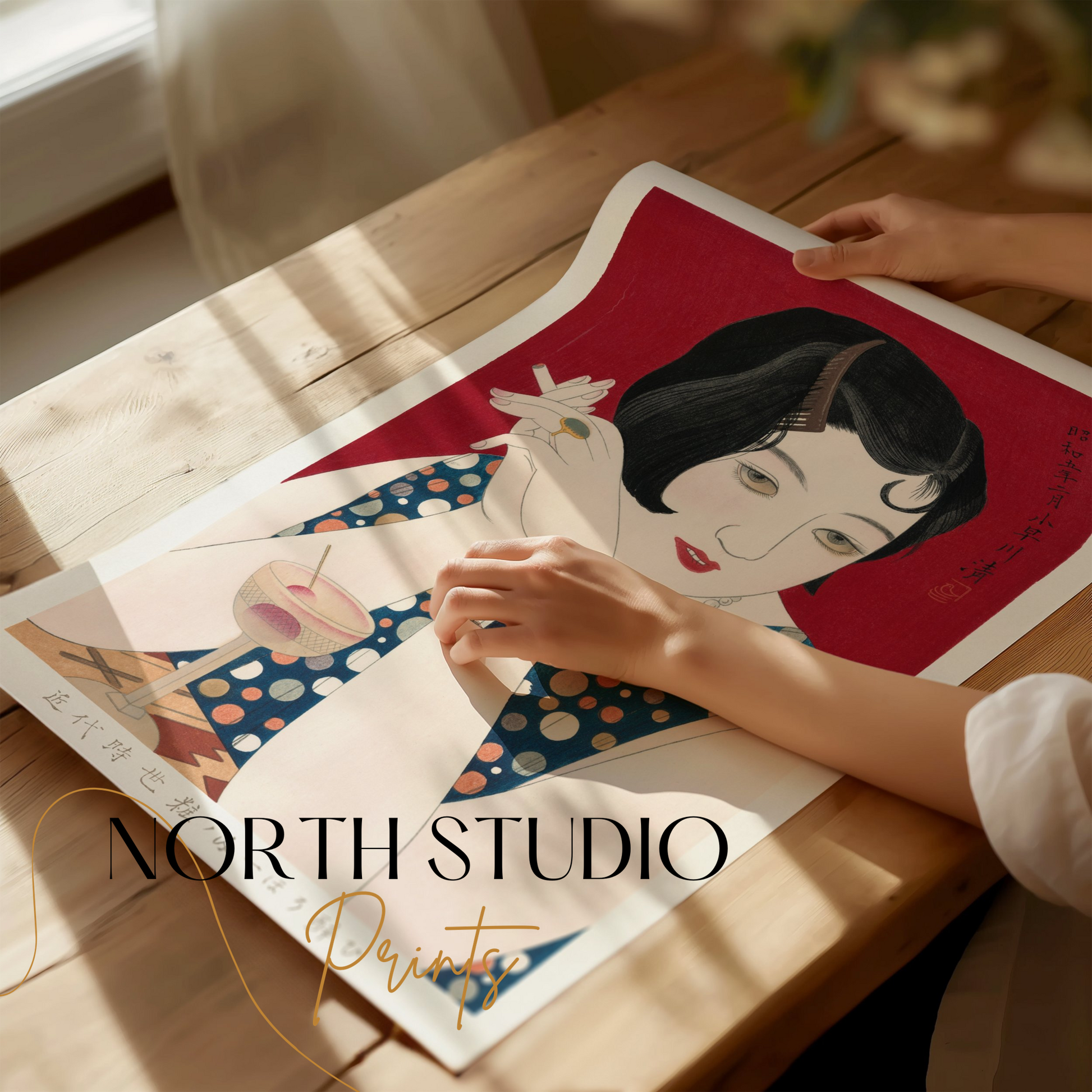 Premium Poster of Vintage Japanese Art Deco Woman with Drink Posters