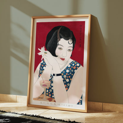 Premium Poster of Vintage Japanese Art Deco Woman with Drink Posters