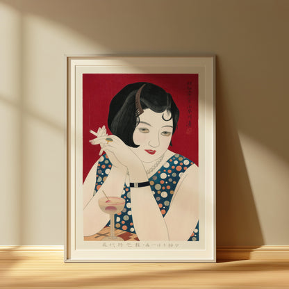 Premium Poster of Vintage Japanese Art Deco Woman with Drink Posters