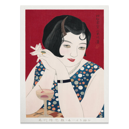 Premium Poster of Vintage Japanese Art Deco Woman with Drink Posters