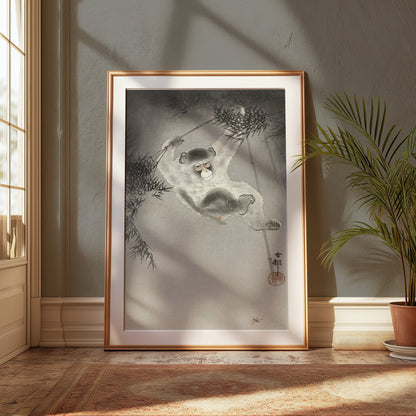 Premium Poster of Vintage Japanese Monkey on Branch Art Posters
