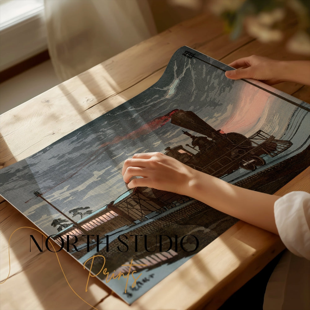 Premium Poster of Vintage Japanese Steam Train Scenic Art Posters