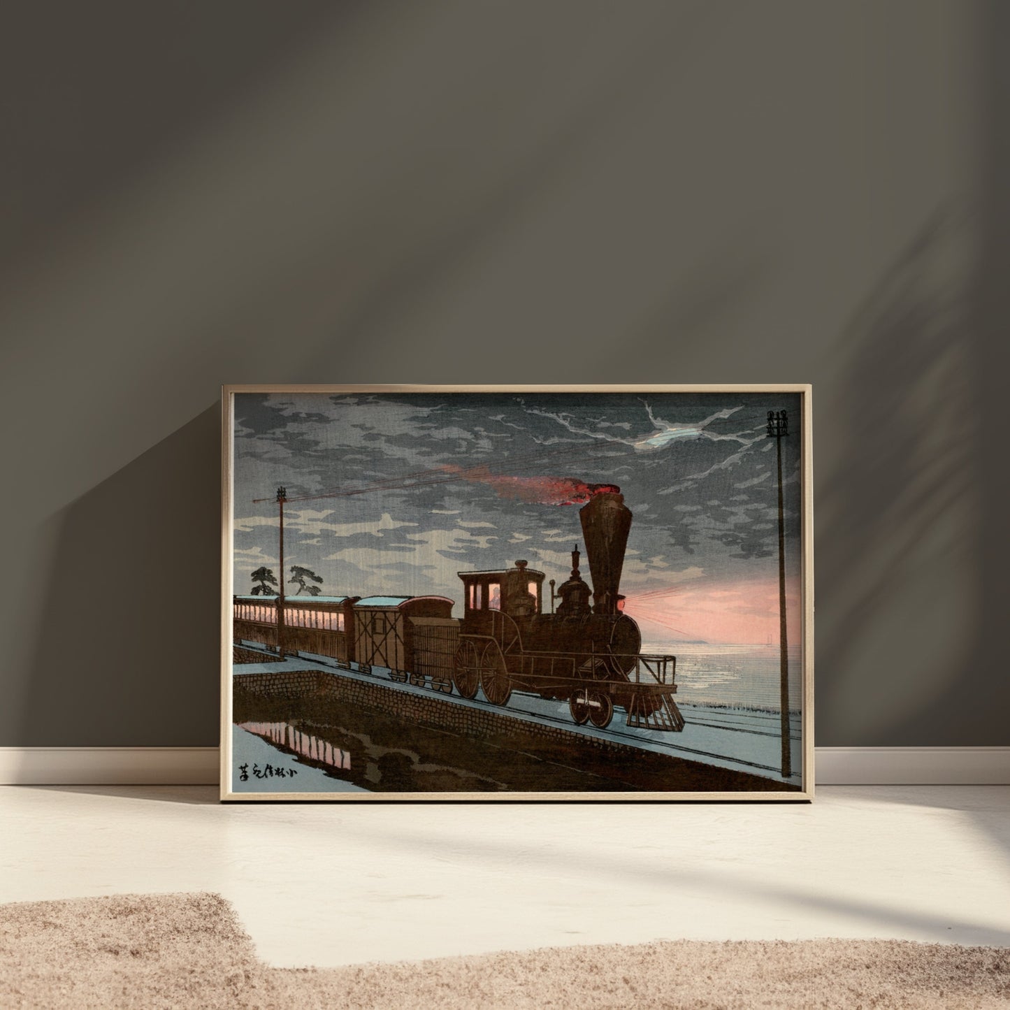 Premium Poster of Vintage Japanese Steam Train Scenic Art Posters