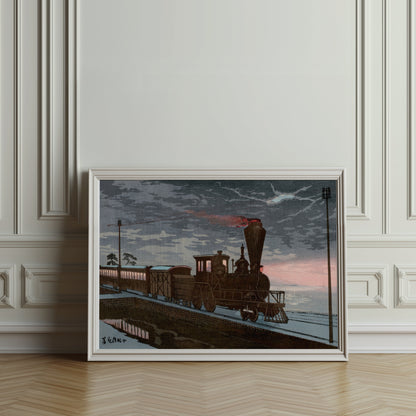 Premium Poster of Vintage Japanese Steam Train Scenic Art Posters