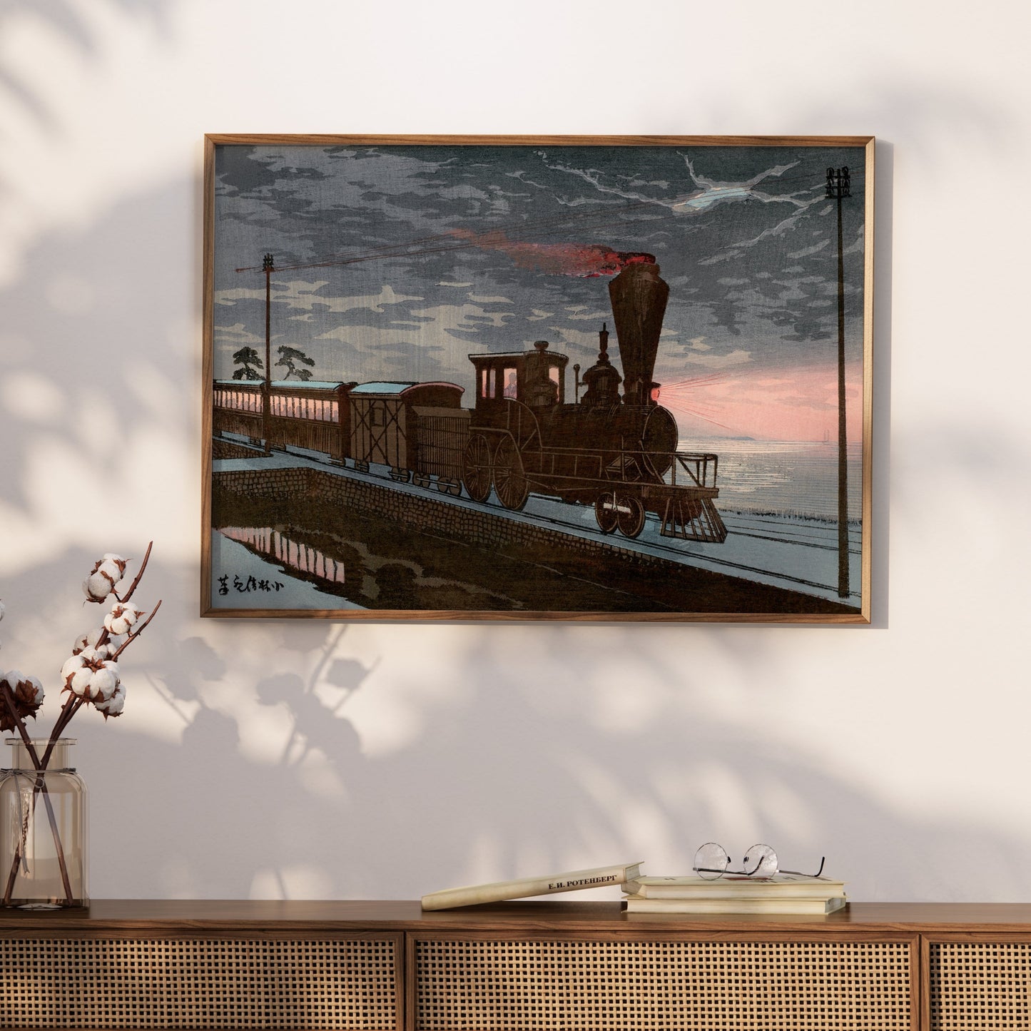 Premium Poster of Vintage Japanese Steam Train Scenic Art Posters