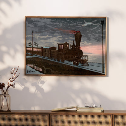 Premium Poster of Vintage Japanese Steam Train Scenic Art Posters