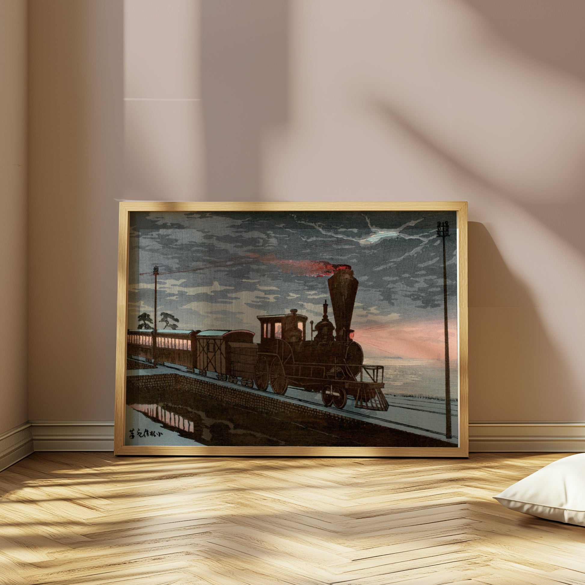 Premium Poster of Vintage Japanese Steam Train Scenic Art Posters