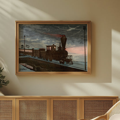 Premium Poster of Vintage Japanese Steam Train Scenic Art Posters