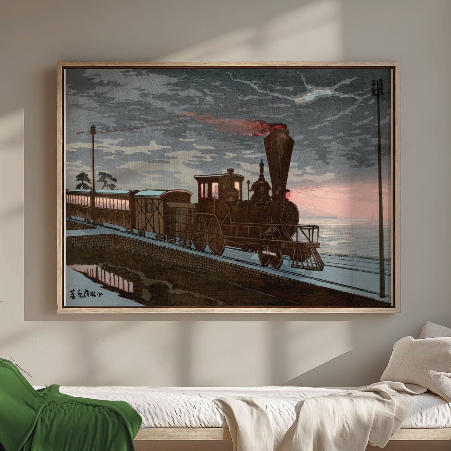 Premium Poster of Vintage Japanese Steam Train Scenic Art Posters