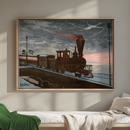Premium Poster of Vintage Japanese Steam Train Scenic Art Posters