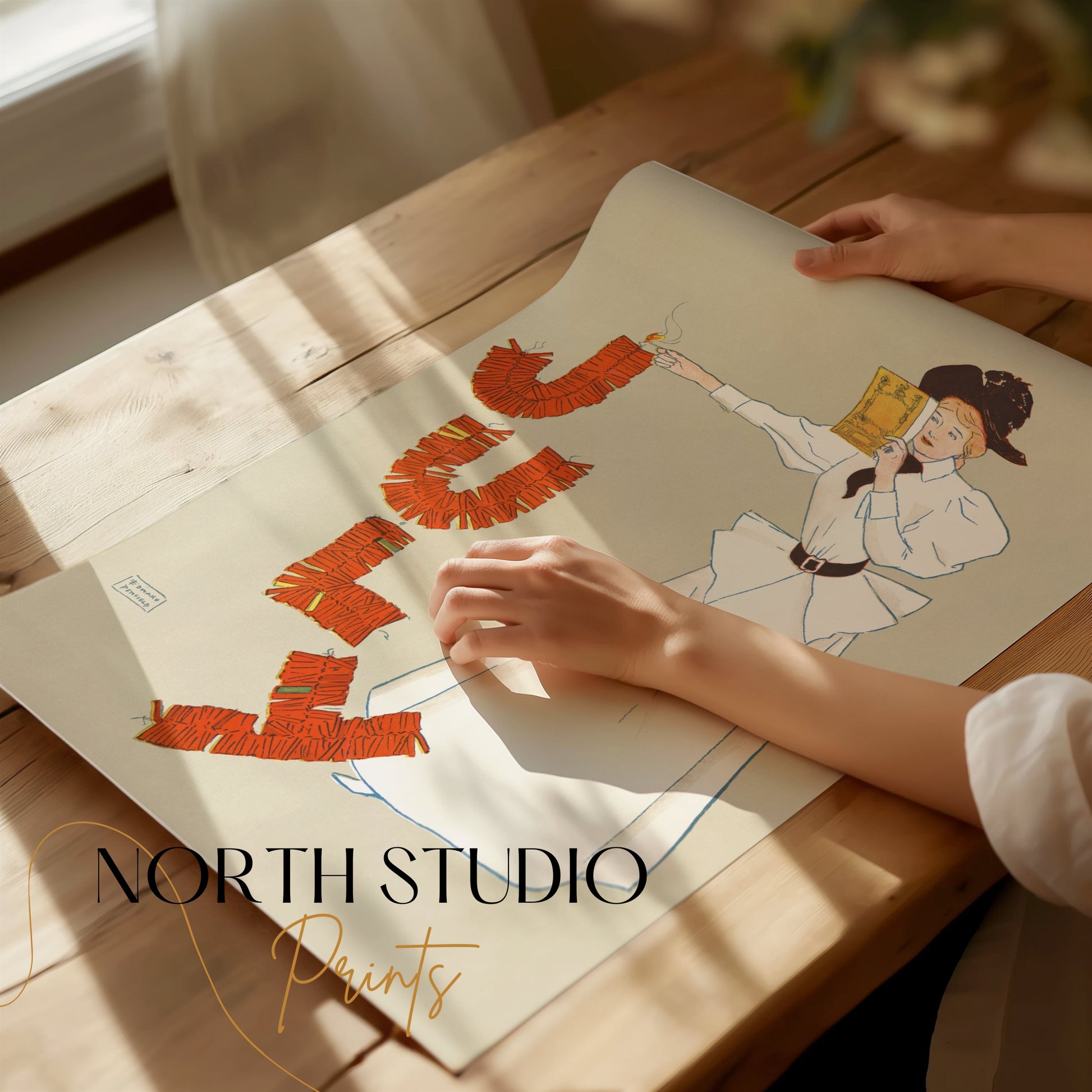 Premium Poster of Vintage July Celebration Woman Lighting Fire Posters