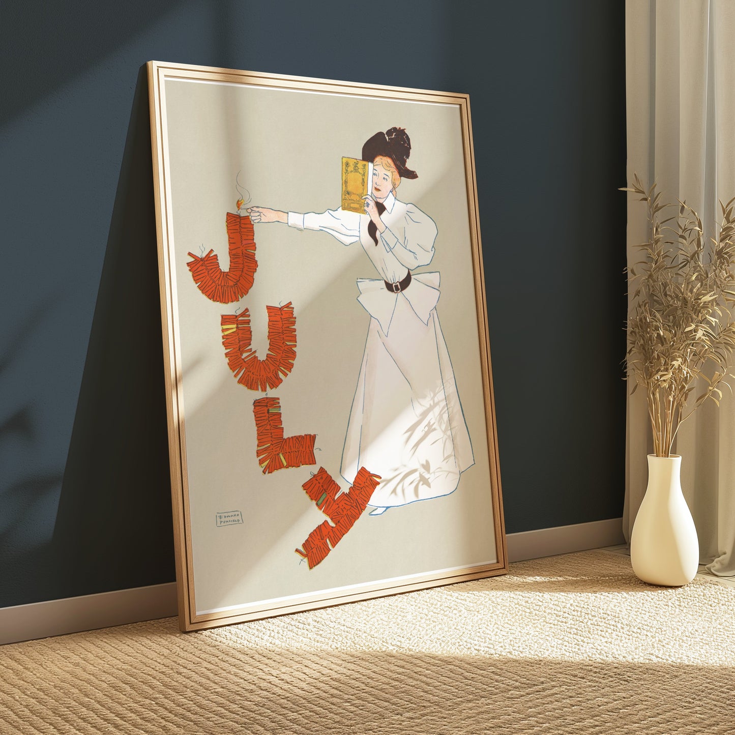 Premium Poster of Vintage July Celebration Woman Lighting Fire Posters