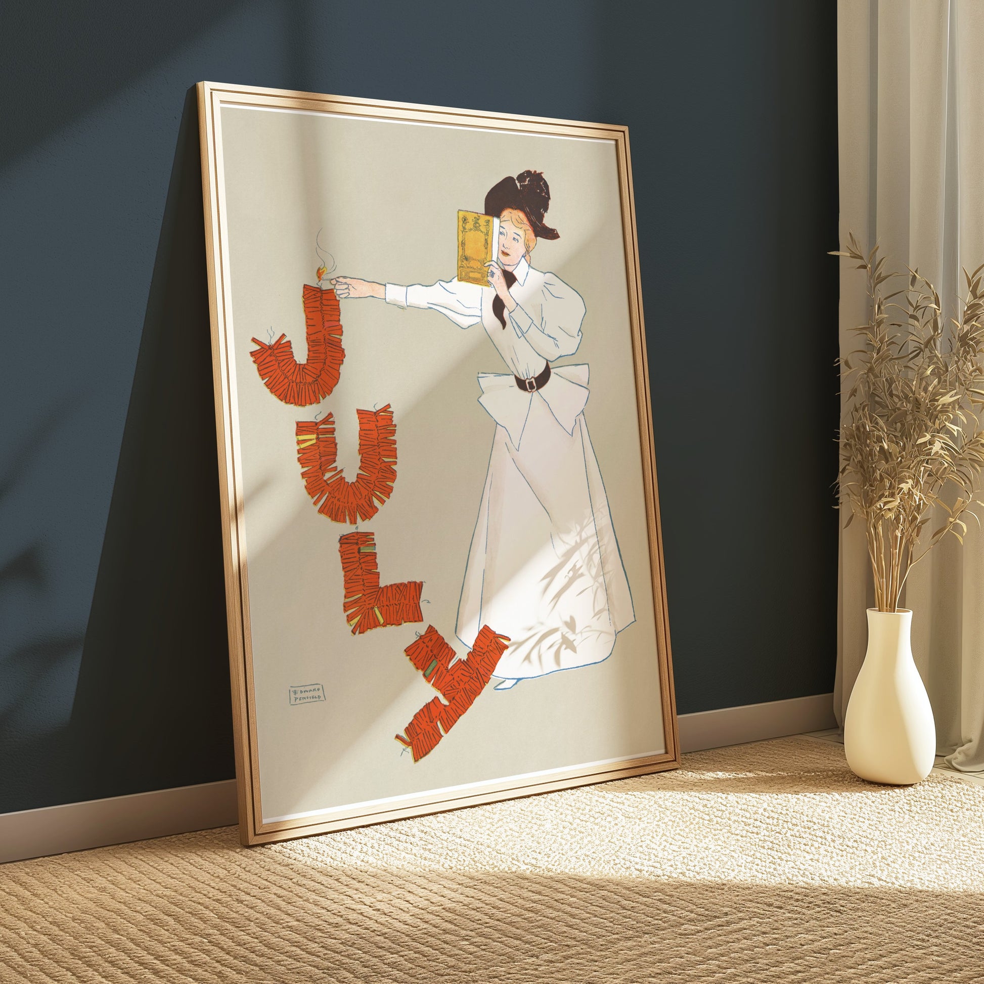 Premium Poster of Vintage July Celebration Woman Lighting Fire Posters