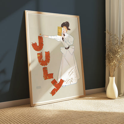 Premium Poster of Vintage July Celebration Woman Lighting Fire Posters