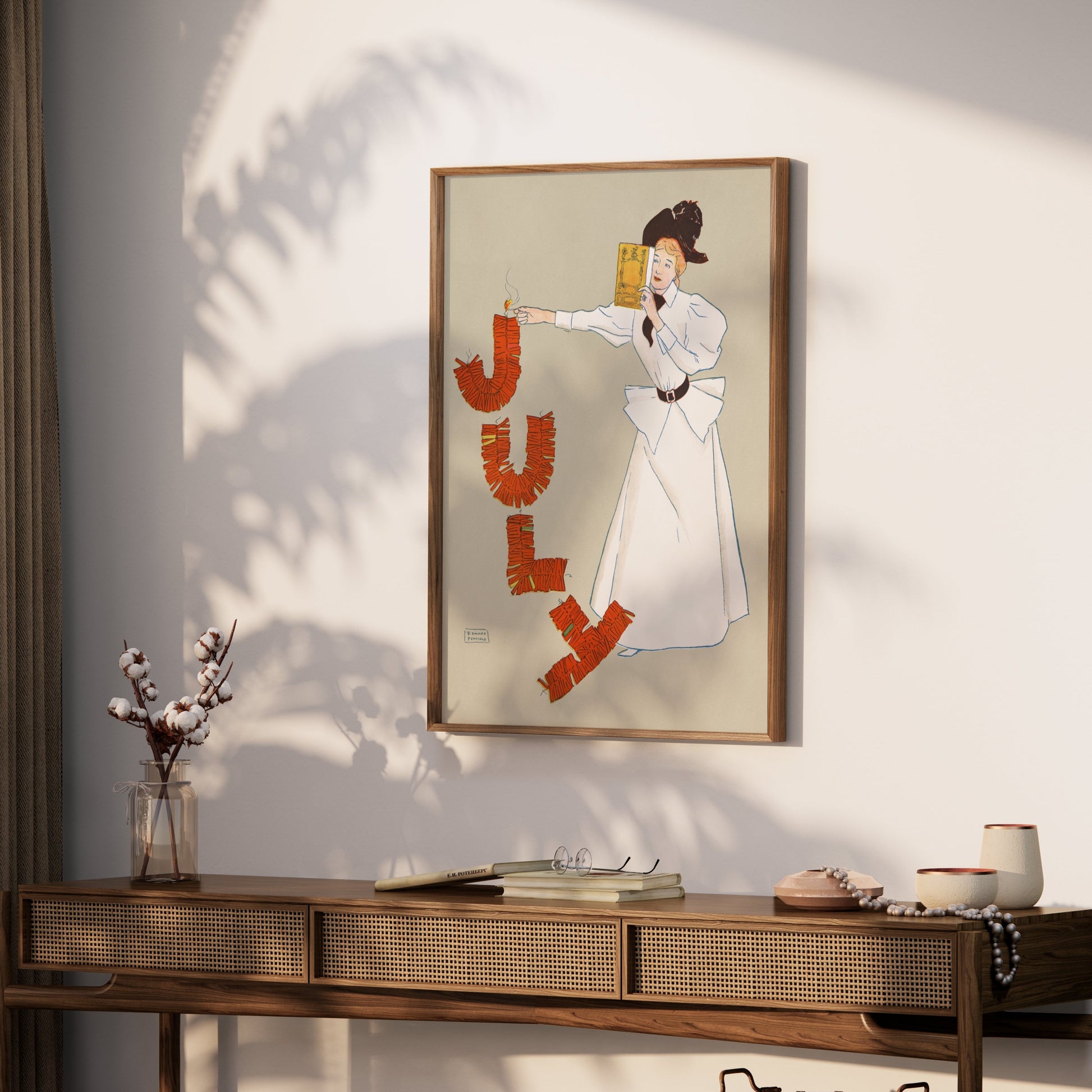 Premium Poster of Vintage July Celebration Woman Lighting Fire Posters