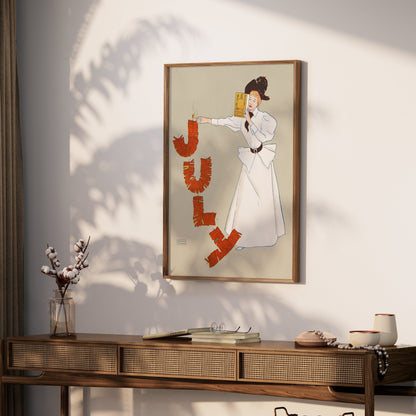 Premium Poster of Vintage July Celebration Woman Lighting Fire Posters