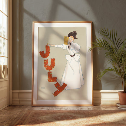 Premium Poster of Vintage July Celebration Woman Lighting Fire Posters