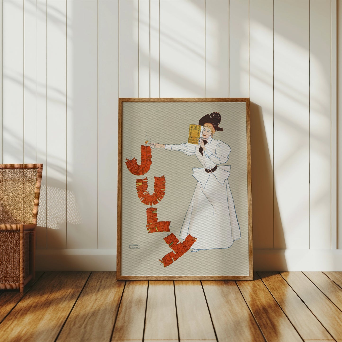 Premium Poster of Vintage July Celebration Woman Lighting Fire Posters